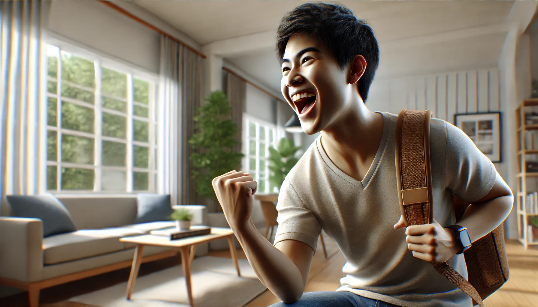 Gambar seorang pria sedang bahagia suksek