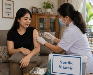 Gambar seorang pasien sedang disuntik oleh perawat - Perawathomecare