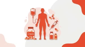 Ilustrasi suntik vitamin dan infus untuk mendukung kesehatan tubuh.